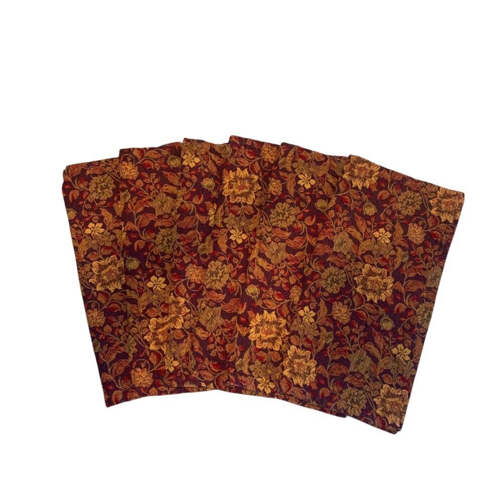 Vintage Crate and Barrel Tapestry Floral Leaf Napkins Set of 6 Fall Autumn